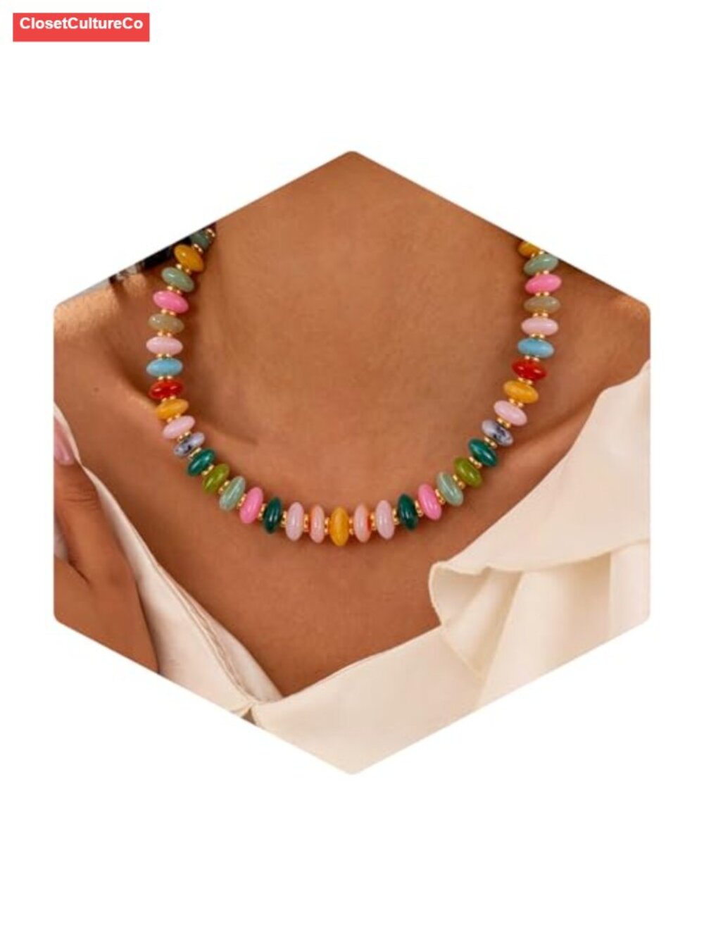 Chunky Beaded Statement Necklace Boho Resin Jewelry Women